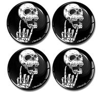 SkinoEu® 4 x 60mm Adesivi Resinati 3D Gel Stickers Auto Coprimozzo Universale Logo Silicone Autoadesivo Stemma Adesivo Copricerchi Tappi Ruote Cranio Teschio Skull Heavy Metal A 2760
