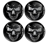 SkinoEu 4 x 60mm Adesivi Resinati 3D Gel Stickers Auto Coprimozzo Universale Logo Silicone Autoadesivo Stemma Adesivo Copricerchi Tappi Ruote Teschio Argento A 9260