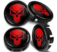 SkinoEu 4 x 65mm Coprimozzi in Lega per Cerchi Compatibile con VW 3B7 601 171 / 6U7 601 171 Cranio Nero Rosso CV 36