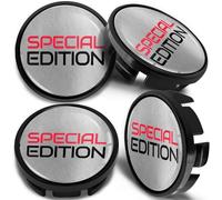 SkinoEu 4 x 65mm Coprimozzi in Lega per Cerchi Compatibile con VW 3B7 601 171 / 6U7 601 171 Special Edition Argento Nero Rosso CV 17
