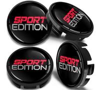 SkinoEu 4 x 65mm Coprimozzi in Lega per Cerchi Compatibile con VW 3B7 601 171 / 6U7 601 171 Sport Edition Nero Argento Rosso CV 26