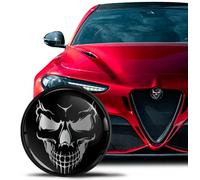 SkinoEu Compatibile con Alfa Romeo Stemma Cofano Anteriore Stemma Bagagliaio Posteriore 74mm per Giulietta 940 Mito 156 147 159 GT Brera Spider Argento Nero Teschio EA 2