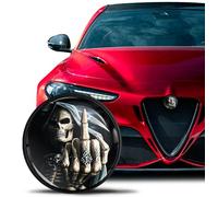SkinoEu Compatibile con Alfa Romeo Stemma Cofano Anteriore Stemma Bagagliaio Posteriore 74mm per Giulietta 940 Mito 156 147 159 GT Brera Spider Argento Nero Teschio EA 10