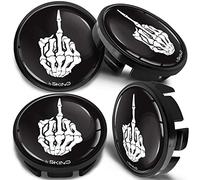 SkinoEu Compatibile con Coprimozzo VW 65mm Copricerchi Tappi Ruota Cerchi Lega Ricambio Nero Cranio Dito Medio CV 22