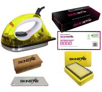 SkinStar Set Cera Per Sci 5 Pezzi, Ferro Scaldacera, Spazzola Giallo