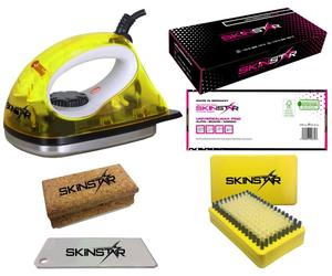 SkinStar Set Cera Per Sci 5 Pezzi, Ferro Scaldacera, Spazzola Giallo