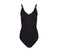 Skiny Body da donna, con spalline sottili, pizzo, scollo a V, tinta unita, Nero , 44