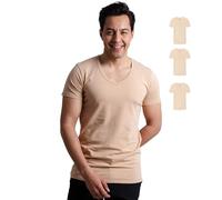 SKIPPER Confezione da 3 magliette da uomo con scollo a V, elasticizzate, in 95% cotone e 5% elastan, da uomo, con certificazione Oeko-TEX, taglie S-3XL, beige., S