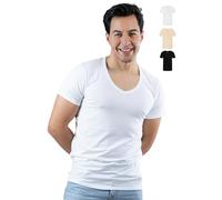 SKIPPER Confezione da 3 Magliette da Uomo con Scollo a V | Stretch | Camicia Basic in Bianco Nero Beige | Sottocamicia da Uomo in 95% Cotone e 5% Elastan | Certificato Oeko-Tex | Taglia M