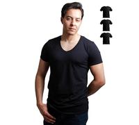 SKIPPER - Confezione da 3 T-Shirt Elasticizzate da Uomo con Scollo a V Profondo | Canottiera Basic Nera | Maglia Intima in 95% Cotone e 5% Elastan | Certificazione Oeko-Tex® | S