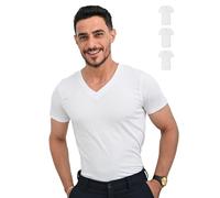 SKIPPER Set 3 Magliette Intime in 100% Cotone Uomo con Scollo V I Magliette basiche in Bianco I Maglia Intima a Maniche Corte I Certificazione Oeko-Tex I M
