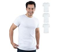 SKIPPER Set 3 Magliette Intime Uomo con Scollo Rotondo Profondo I Magliette basiche in Bianco I Maglia Intima Uomo in 95% Cotone 5% Elastan a Maniche Corte I Certificazione Oeko-Tex