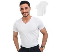 SKIPPER Set 3 Magliette Intime Uomo con Scollo V I Magliette basiche in Bianco I Maglia Intima Uomo in 100% Cotone a Maniche Corte I Certificazione Oeko-Tex