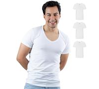 SKIPPER Set 3 Magliette Intime Uomo con Scollo V Profondo I Magliette basiche in Bianco I Maglia Intima Uomo in 95% Cotone 5% Elastan a Maniche Corte I Certificazione Oeko-Tex