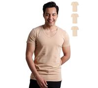 SKIPPER - Set 3 T-Shirt Elasticizzate da Uomo con Scollo a V Profondo | Canottiera Basic Beige | Maglia Intima in 95% Cotone e 5% Elastan | Certificazione Oeko-Tex® | XL