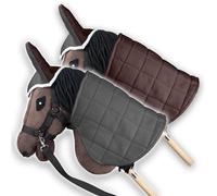 SKIPPI Coperta e Cuffietta per Hobby Horse - Grigio e Marrone, Reversibile Hobby Horse Accessori, Cuffia Bicolore e Coperta Antimosche per Cavallo con Bastone, Hobby Horsing