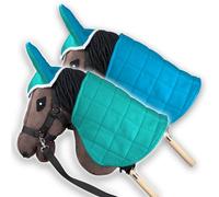 SKIPPI Coperta e Cuffietta per Hobby Horse - Menta e Blu, Reversibile Hobby Horse Accessori, Cuffia Bicolore e Coperta Antimosche per Cavallo con Bastone, Hobby Horsing