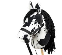SKIPPI Hobby Horse Pezzato Nero, Set Cavezza e Redini, Cavallo A3, Testa di Cavallo con Bastone Macchiato, Bianco con Macchie Nere, Tobiano