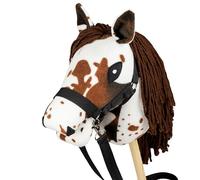 SKIPPI Hobby Horse Pezzato Sauro, Set Cavezza e Redini, Cavallo A5, Testa di Cavallo con Bastone Macchiato, Tobiano