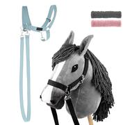 SKIPPI Set Hobby Horse Grigio e Cavezza Azzurra, Cavallo A3 e Hobby Horse Accessori, 2 Cavezze, 2 Redini, 2 Coperture in Pile