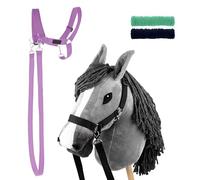 SKIPPI Set Hobby Horse Grigio e Cavezza Lavanda, Cavallo A3 e Hobby Horse Accessori, 2 Cavezze, 2 Redini, 2 Coperture in Pile