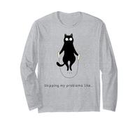 Skipping My Problems Like Funny Black Cat Meme Maglia a Manica
