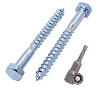 SKIR'CO 10 viti DIN 571 in acciaio zincato esagonale per legno M8 x 90 mm, viti per autobus, viti esagonali, bulloni a testa esagonale (con punta esagonale magnetica)