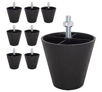 SKIR'CO 8 gambe rastremate in plastica nera per mobili, altezza 70 mm, filettatura M8, dadi inclusi