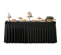 Skirt Da Scrivania - Monti Per La Scrivania Del Matrimonio | Gonna A Tavola A Piegatura Nera Da 6 Piedi Per Banchetto, Festa, Compleanno, Natale, Halloween, Celebrazione Delle Vacanze, Display A Buffe