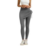 Skirted Leggings for Women High Waisted Ruched Drawstring Yoga Pants (Light Gray,S)