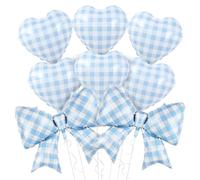 SKIRUP 10 palloncini a forma di cuore a scacchi blu e bianchi, a forma di cuore, 96 cm, palloncini a elio, per matrimoni, San Valentino, compleanni, proposte di addio al nubilato, decorazione per