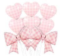 SKIRUP 10 palloncini a forma di cuore a scacchi rosa e bianchi, a forma di cuore, 96 cm, per matrimoni, San Valentino, compleanni, proposte di matrimonio, addio al nubilato, decorazione per feste