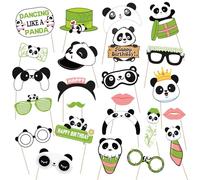 SKIRUP Accessori per cabina fotografica a forma di panda, 24 pezzi con bastoncini, accessori per selfie a tema panda, forniture per feste di compleanno, decorazioni per sfondo fotografico