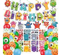 SKIRUP Forniture per feste di compleanno a forma di mostro, decorazioni per feste di compleanno con mostri, palloncini fai da te, mostri da appendere, striscione di buon compleanno per ragazzi,