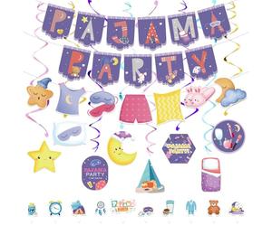 SKIRUP Kit di decorazioni per feste a tema pigiama e pancake, striscione con decorazioni per torte e vortici da appendere