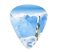 Skis on Mountain - Set di 12 plettri per chitarra, idea regalo per basso, per chitarra acustica, plettri, con scatola trasparente