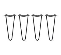 SKISKI LEGS - Set di 4 Gambe per Mobili Gamba per Tavolo In Acciaio Gambe a Forcina Include Viti e Piedini Protezione Gratuiti (31-71cm) - 30.5cm - 2 Rebbi - 10mm - Nero
