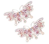 SKISUNO 2 Fermagli per Chioma a Molla Cristalli Rosa Butterfly, Accessori Eleganti per Donna Chioma Medi e Spessi, Leggeri e Comodi per Feste e Cerimonie