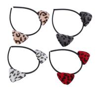 SKISUNO 4 pezzi Cerchietto Orecchie Gatto in Pile con Stampa Leopardo Fascia Elastico Costume per Feste Adulti e Accessorio Holiday Headband Morbido e Resistente