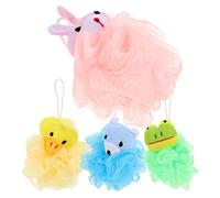 SKISUNO 4pezzi Spugne Da Bagno Per Loofah Morbido Forma Di Animali Cartoon Anatra Coniglio Rana Orso Esfoliante Delicato Per e Bagno Giocattoli Per La Pulizia Della