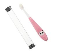 SKISUNO Spazzolino Manuale per Setole Morbide e Ergonomico Design Panda Rosa Include Secchio per Conservazione per Età Anni