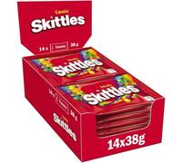 Skittles Fruits, Caramelle Americane Rotonde Colorate a tutti i Gusti della Frutta, 14 confezioni da 38 g ognuna