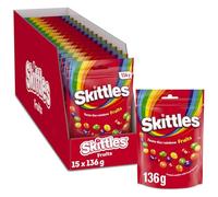Skittles Fruits, Caramelle Americane Rotonde Colorate a tutti i Gusti della Frutta, 15 confezioni da 136 g ognuna, Nuova versione