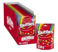 Skittles Fruits, Caramelle Americane Rotonde Colorate a tutti i Gusti della Frutta, 15 confezioni da 136 g ognuna, Nuova versione