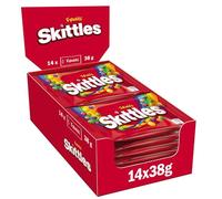 Skittles Fruits, Caramelle Americane Rotonde Colorate a tutti i Gusti della Frutta, 14 confezioni da 38 g ognuna, Per Calendario Avvento 2025 e Cesto Natalizio