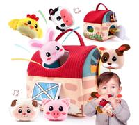 SKJJM Set Sensoriale con Animali Morbidi, Giochi Neonato 6-12 Mesi, Casa Morbida Animali con Fienile e Specchio, Giocattoli per lo Sviluppo Motorio dei Bambini Come Regali di Pasqua per Anni