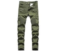 SKJUBLPG Jeans Uomo Pantaloni Pantaloni da Uomo in Denim con Jeans Mendicante Verde Militare 30 Verde