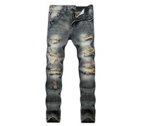 SKJUBLPG Jeans Uomo Pantaloni Pantaloni Mendicante Foro Jeans da Uomo 34 Nostalgicblue