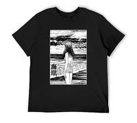 SKKCOR DYYSKE Uzumaki Custom T Shirts Japan Sea Horror Manga Junji Ito Tees Adult Round Neck Short Sleeve Otaku Tees Cotton Men Black XL