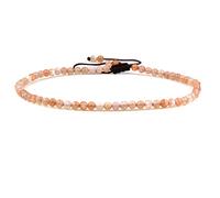 SKKIKHYBPO Cavigliera elastica da donna con perline rotonde da 4 mm, con pietre preziose naturali, corda marrone regolabile 21-27 cm